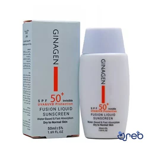 ضد آفتاب بی رنگ ژیناژن مدل فیوژن لیکویید مناسب پوست چرب و مختلط غیر کومدوژنیک 50 میلی لیتر