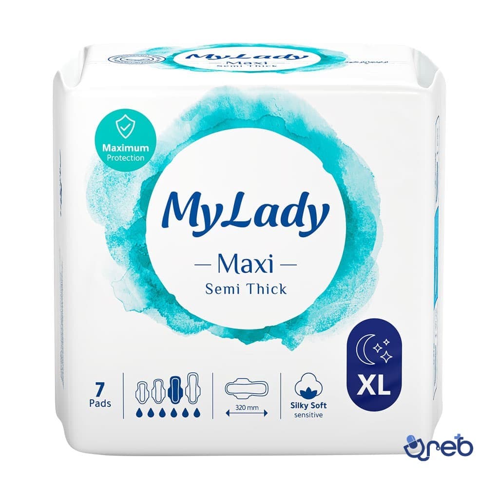 نوار بهداشتی مکسی نیمه ضخیم شب مای لیدی سایز خیلی بزرگ مناسب پوست حساس 7 عدد