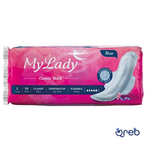 نوار بهداشتی بالدار مشبک کلاسیک ضخیم مای لیدی سایز بزرگ 10 عددی