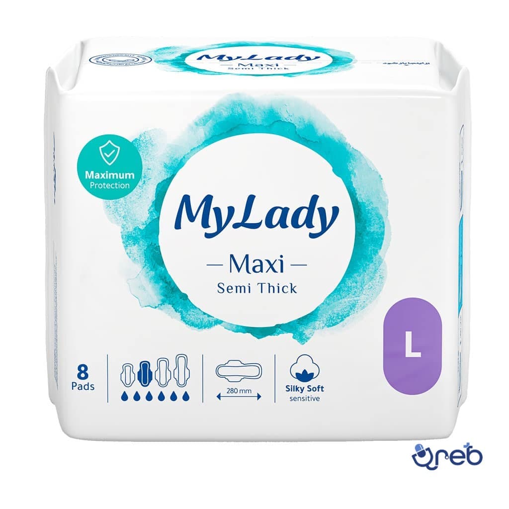 نوار بهداشتی مکسی نیمه ضخیم شب مای لیدی سایز بزرگ  مناسب پوست حساس 8 عددی 